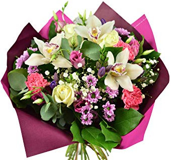 Sara Bouquet Fresh Bouquet, Cut Orchids and Roses in Pastel Tones Flower Arrangement for Birthdays, Anniversaries, Get-Well, Thinking of you, Housewarming Occasions