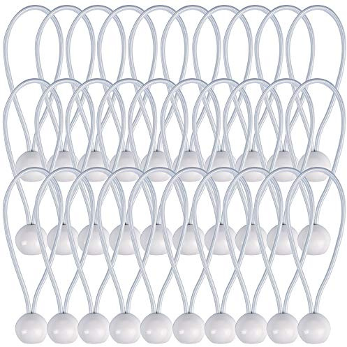 AOPRIE Lot de 30 tendeurs avec Boules Blanches 10,2 cm - Sangle Elastique - Résistants aux intempéries - Sangle d'arrimage pour Camping, tentes, cargaisons, câbles et tuyaux
