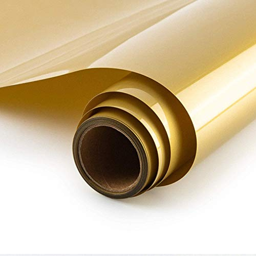 HIKENRI Vinile Termoadesivo per Tessuti 30.5×305CM,Pellicola per Plotter in Vinile a Trasferimento Termico,Facile da Tagliare e Eliminare,Vinile Permanente per T-Shirt oro