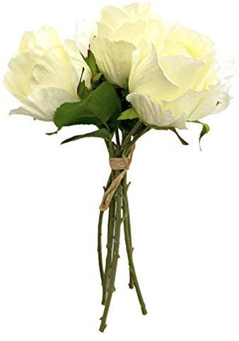 MIJOMA Künstlicher Rosenstrauß Rosenbund - Premium Qualität, Tisch-Dekoration, 7 Stück - 30cm (weiß/Creme)