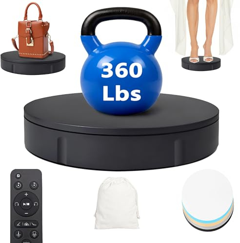 PROLEE Rotating Platform 12Inch/360lbs Capacity, 360 Degree Rotating Display Stand, Rotating Turntable for Photography, Remote Motorized Electric Turntable with 5 Colour Surface Covers and Carry Bag