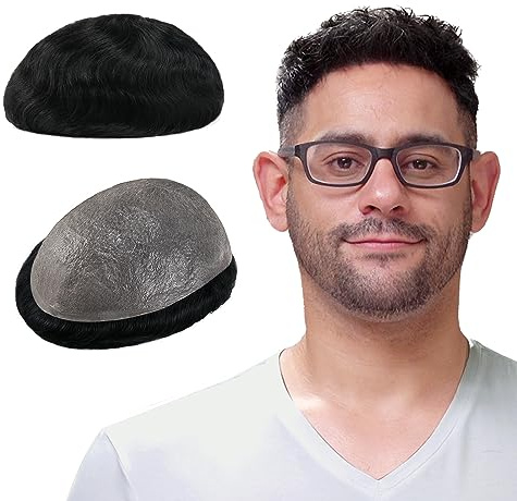 Lordhair Toupet Echthaar Männer,Perücke Männer,0,03 mm Dünne Leder Basis 20 * 25 CM Leichtes Haarersatzsystem Mittlerer Dichte,Toupet Natürlich eng anliegend, Elegant und Schön