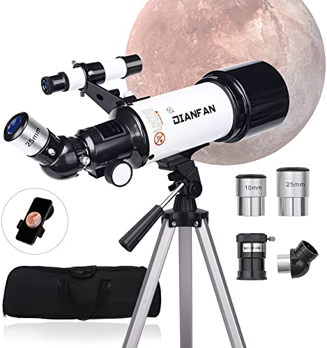 Teleskop Astronomie,Teleskope für Erwachsene, 70mm Blende Refraktor Teleskop für Kinder und Einsteiger mit Telefon Adapter, AZ Montierung und Stativ zur Beobachtung von Planeten und Mond
