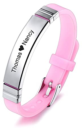 INBLUE Bracciale con Targhetta Personalizzata Nome/Citazione Targhetta in Acciaio Inossidabile Bracciale Regolabile in Silicone per Uomo Donna