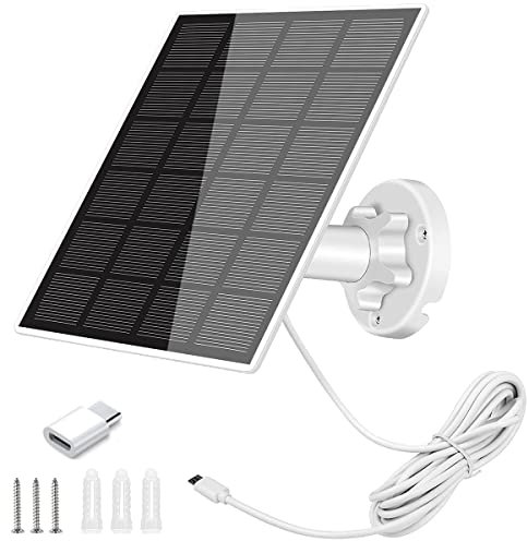 5W Solar Panel for Security Camera Solar Panel Charger IP65 Waterproof Solar Charger with 360°Adjustable Mounting 9.1ft Micro USB Port Charging Cable USB-C Port Connector for Security Camera(Black)