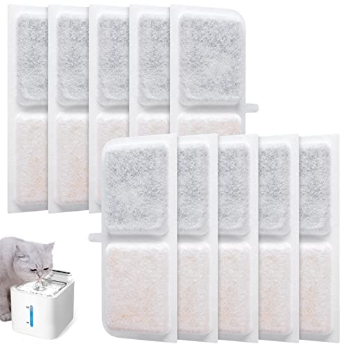QKFON 10 stycken kattfontänfilter, ersättningsfilter för dricksfontän för katt, filter kattfontän för batteridriven kattfontän med rörelsedetektor, dricksfontänfilter med hartsaktivt kol