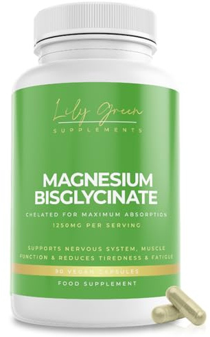 Lily Green Magnesium Bisglycinate Capsules | 1250mg Per Serving of Bioactive Glycinate | Magnesium Supplements for Sleep, Calmness, Psychological & Muscle Function | 90 Capsules | Made in UK
