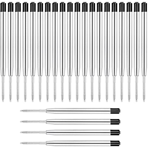 ENLACE 24 Stück G2 Kugelschreiberminen aus Metall, 1 mm, Schwarz 9,9 cm | Großraumminen, Gleichmäßiger Tintenfluss, für Formulare, Notizen, Prüfungen und Skizzen