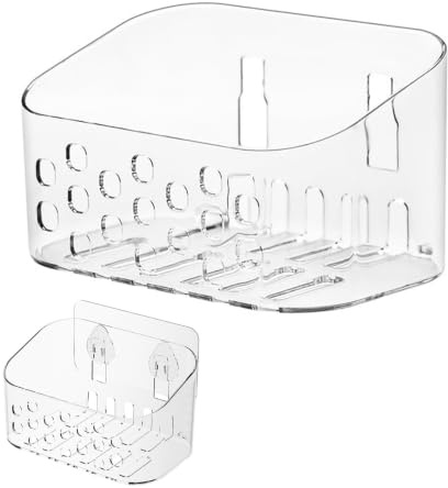 Daelesr Duschablagen, Selbstklebender Duschkorb, Duschkorb ohne Bohren, Badregal Wandablage Organizer mit Haken für Dusche, Küche & Badezimmer, Transparent