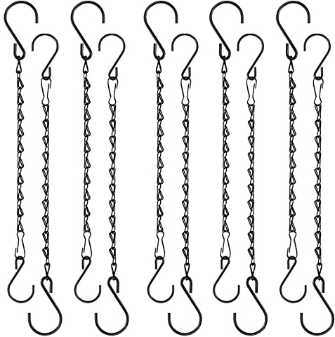 Fetanten Plant Hanging Chains, 10 Inch Metal Hanging Basket Chain with S Hook for Bird Feeders Lanterns Wind Chimes Billboards Photo and Indoor Outdoor Decorative (Black, 10 PCS)