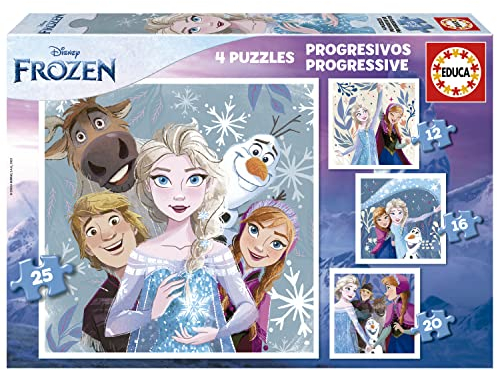 Educa - Die Eiskönigin, 4in1 Puzzle mit 12/16/20/25 Teilen, Puzzleset für Kinder ab 3 Jahren, Kinderpuzzle Disney Frozen (19735)
