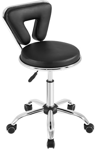 Yaheetech Sgabello Estetista con Schienale con Ruote Altezza Regolabile Girevole per Estetista Parrucchiere Ergonomico Ufficio Studio Scrivania Salone Nero