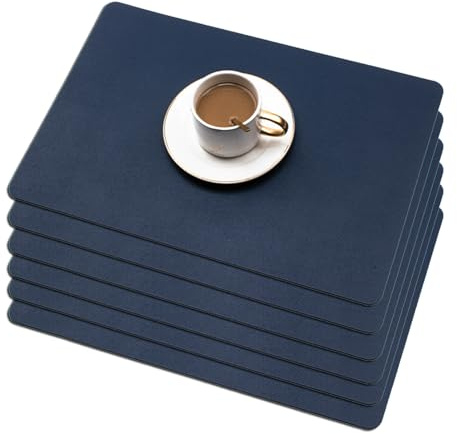 Soulnioi Placemats Set of 6, PU Leather Table Mats Heat Resistant Anti-Slip Place Mats Double-sided Washable Plate Mats for Kitchen Dining Table Restaurant Home Decor - Navy Blue
