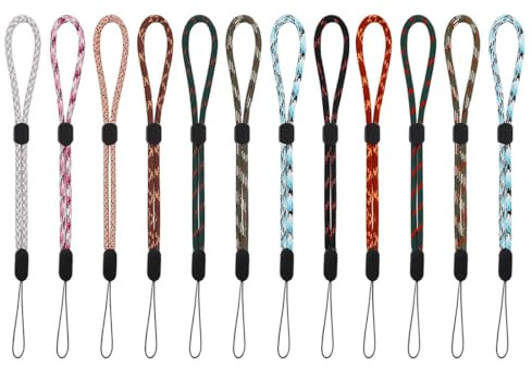 CPSYTE 12 PCS 4 mm Cordino con Cinturino da Polso a Mano, Cordino da Polso Regolabile in Nylon, Cinghie da Polso Colorate per Cellulare Telecamera Chiavi Chiavetta USB Portafoglio Mp3 Mp4, 12 Colori