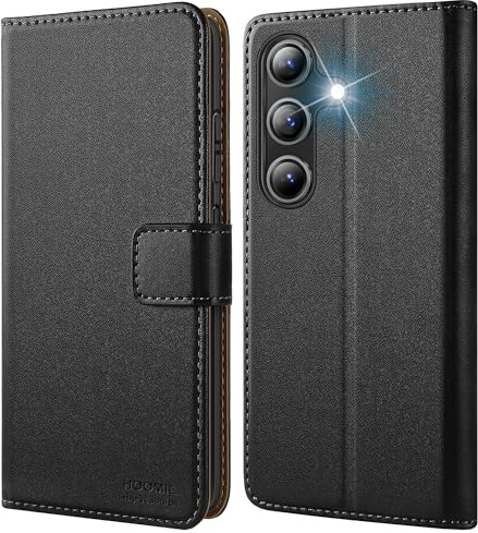 HOOMIL Handyhülle für Samsung Galaxy S24+ Plus Hülle, PU Leder, Schwarz | mit Kartenfach & Standfunktion, Unterstützt Kabelloses Laden, Klappbar Schutzhülle