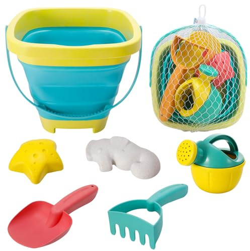 Kids Beach Toys Foldable Beach Bucket and Spade Set with Molds Watering Can