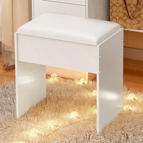 Buildonely Schminktisch Hocker, Moderner Schminkhocker Hocker, Sitzhocker aus Holz, Weiß