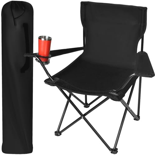 TRIZAND Sedia da pesca pieghevole da campeggio con braccioli e portabevande fino a 100 kg, pieghevole, con borsa per il trasporto, nero/grigio/verde, 23675, colore: nero