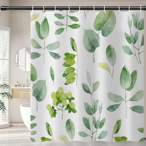 FAIRYGATE Extra Long Shower Curtain Polyester Shower Curtains Mould Mildew Resistant Bathroom Curtain Washable with 12 Hooks Quick Drying Bathtub Curtain Printed with Plants Leaves B8109