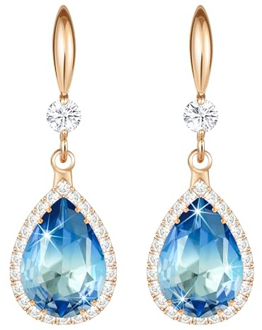 Linawe Ohrringe Blauer Stein, Ohrringe Blau Hängend, Tropfen Ohringe Rosegold Damen, Schmuck Set Kristall Diamant Diamanten Modeschmuck Ohringe