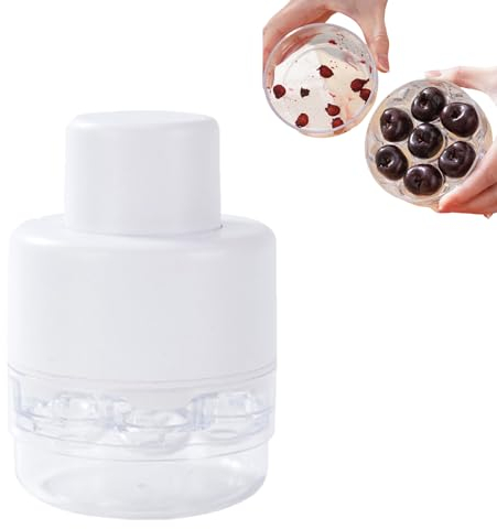 Cherry Pitter, 7-Hole Cherry Stoner Remover for Quick Pit Remove, Multiple Olive Removal Tool with Pits Container, Cherry Pip Remover, Fruit Tools (White)