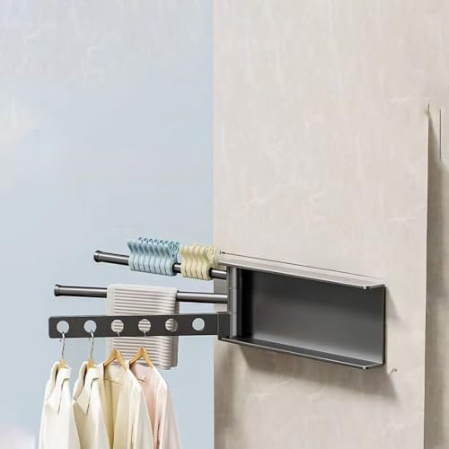 WAZUBC Wäscheständer, Wandmontage, faltbarer Wäscheständer, Wandmontage, einziehbarer Handtuchhalter für Waschküche, Organisation (grau)