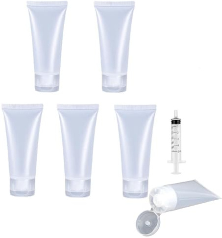 MORICOH 5 tubos vacíos transparentes rellenables, recipientes para muestras, tubos vacíos para base líquida para viajes y proyectos de bricolaje, brillo de labios, bálsamo, cosméticos (50 ml)