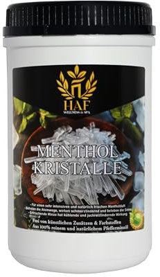 HAF® Mentholkristalle 500g in Dose | Saunakristalle aus 100% reinem Minzöl | Sauna Zubehör | Saunaaufguss | Befreit die Atemwege & sorgt für intensiven Duft in der Sauna | Qualität: Made in Germany