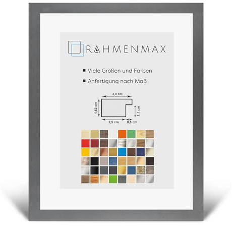 RahmenMax PuzzelMax Puzzlerahmen Bilderrahmen Posterrahmen 48x64 cm Graphit Dunkelgrau 64x48 cm mit Antireflex Kunstglas
