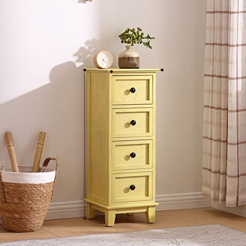 Retro sängskåp i massivt trä med 4 lådor för förvaring smal hörnbyrå med enkel design