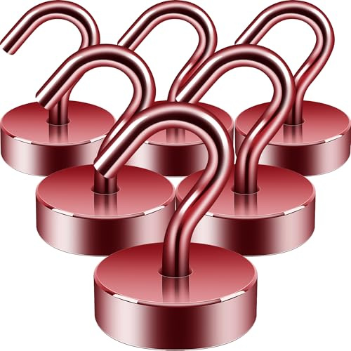 Neosmuk Magnethaken,18kg Magnet Haken Extra Stark für Spind Organizer,Neodym Magnete,Haken Magnetisch Sehr Stark für Werkstatteinrichtung,Heckzelt,Grill,Kleiderhaken,Rot