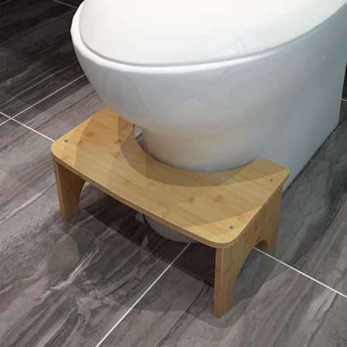 Toilettenhocker aus Bambus, klappbar Toilettenhocker Erwachsene, Toilettenhocker mit Griffaussparung, WC Hocker, Stabiler Klohocker für Erwachsene, Kleiner Fußhocker (Holzoptik)