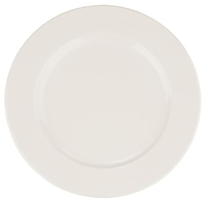 Assiettes de présentation rondes de 12 pièces plates et empilables LARA, plat à salade et dessert, plats végétariens en porcelaine beige - Dimension: 21 x 2 cm