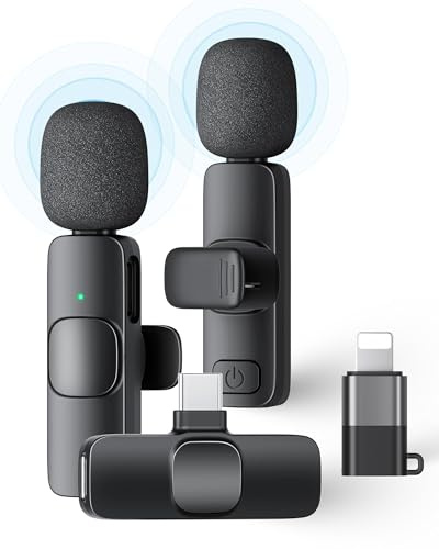 KUKIHO Kabelloses Lavalier Mikrofon für iPhone/iPad/Android (2 Sender), Mini Ansteckmikrofon mit Geräuschunterdrückung, Plug-Play Wireless Mikrofon für Videoaufnahmen, Podcast, YouTube, TikTok, Vlog