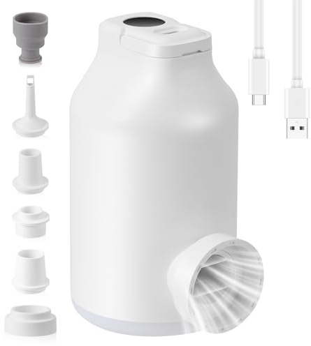 Elektrische Luftpumpe, 2000mAh Akku Elektrische Pumpe mit 5Düsen für Luftmatratze, Tragbare Mini Pumpe für Luftmatratze, Pool, Schwimmring, Camping, Vakuumbeutel - Schnelles Aufblasen/Ablassen