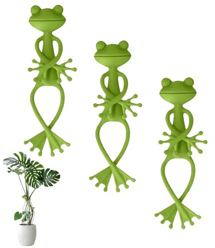 FloralGrace Supporto per piante a forma di rana, versatile, a forma di rana, 3 pezzi, con connettori robusti per rami di piante in stile cartone animato, per decorazioni da giardino per interni ed