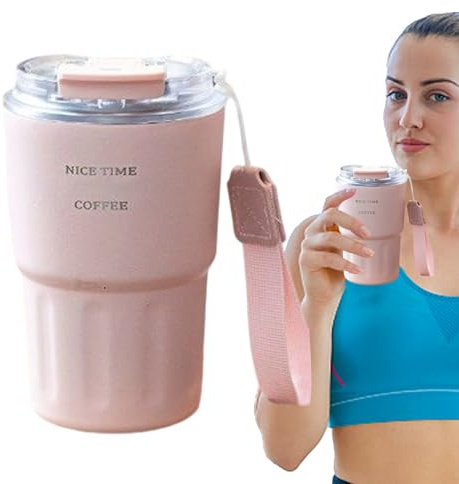 Isolerad resemugg med lock och mugghandtag | Mugg i rostfritt stål | 360 ml resemugg med sugrör, isolerad återanvändbar mugg med varm kall retention för