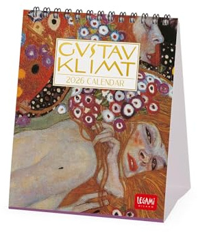 Legami - Table Calendar 2026, Gustav Klimt, Desk Calendar, 12 Months and Yearly Planner, in 6 Languages, Zodiac Signs, International Holidays, 12 x 14.5 cm