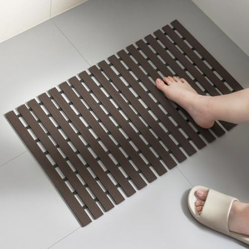 SHIMOYAMA Duschmatte rutschfest Anti-Schimmel, 67x43cm Badewannenmatte rutschsicher, PVC-Schnellableit-Badezimmermatte mit TPE-Anti-Rutsch-Streifen (Braun)