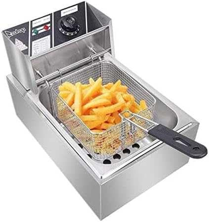 MJMLUCK Friggitrice elettrica Doppia, 5000 W, in Acciaio Inox, Commerciale, con cestello e Coperchio, friggitrice da banco per casa, Cucina, Ristorante (6 Litri)