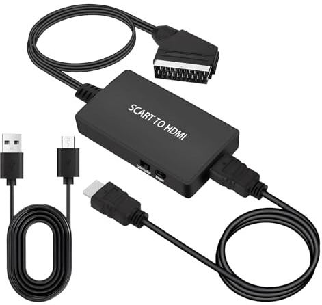 XXHUO Scart To HDMI Converter For DVD Player To TV, Video Audio Converter For TV/HDTV Monitor Projector Vhs Player, Full HD 720p/1080p Switch Scart Lead To HDMI Adapter With 1 Metre HDMI Cable