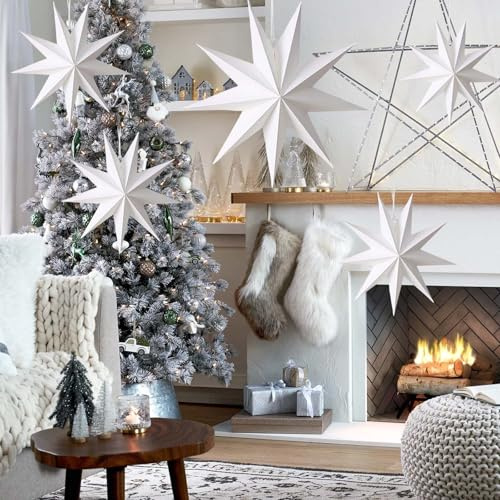 Saituo Home 5 Pezzi Stelle di Natale Decorazioni Natalizie, Flessibile Addobbi Natalizi daAppendere al Soffitto, Ecologico Decorazioni Finestre Natale, Natales Stelle di Carta da Appendere (Bianco)