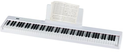 GOPLUS Teclado de Piano 88 Teclas, Piano Digital con 380 Sonidos, 128 Ritmos, 88 Demos, MIDI, Pedal de Sustain, Portátil con Bolsa de Transporte, para Principiantes (Blanco)