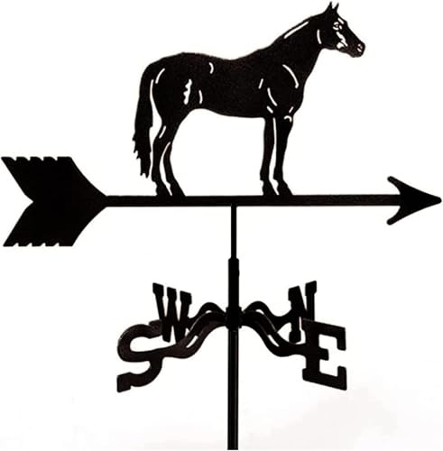 Weathervane Horse Metal Wind Vane Garden Decoration Black Animal Weathercock Indicator Wind Measuring Tool for Outdoor Farmhouse Farm Barn Sheds Patio Halloween
