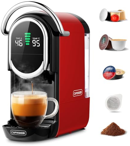 Magician1 Mini 5in1 Pod Coffee Machines for Nespresso OL, Dolce Gusto, Lavazza A Modo Mio Capsule, ESE 44 Pads and Espresso Ground Coffee, 20 bars, 1450W, LED Display, Hot+Cold Mode for Home & Office