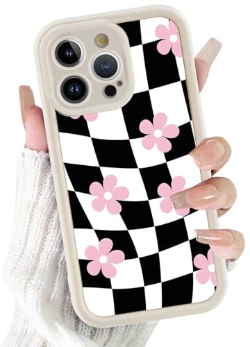 Phoona Cover per iPhone 13 Mini 5.4,Silicone Cellulare Custodia telefono Aesthetic Motivo Disegno Protezione Fotocamera Antiurto AntiGraffio Donne Ragazze Case,Griglia fiori rosa