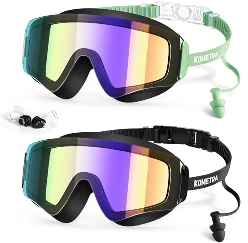 KOMETRA 2 Pack Kids Swim Goggles for 6-14 3-15 3-6 4-7 8-12 8-14, Anti Fog UV Protection Pool Water Swimming Goggles Wide View Kids Goggles for Boys Girls Youth Toddler Child Soft Silicone Leakproof