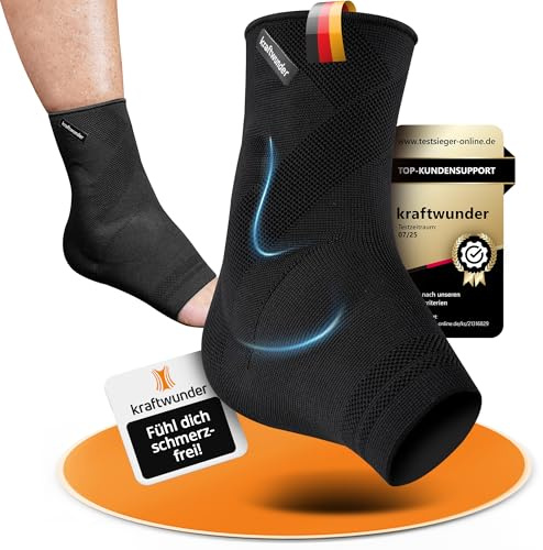 kraftwunder Sprunggelenkbandage Made in Germany – Knöchelbandage mit Silikon-Pads, Kompression Bandage Fußgelenk für Sport & Alltag, rutschfest im Schuh (Schwarz, L, Rechts)
