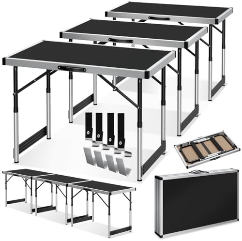 tectake® Lot de 3 Table Pliante Multifonction Barbecue Pique-Nique Buffet Table de Camping Portable en Aluminium 300x60cm Support pour tapisser Papier Peint