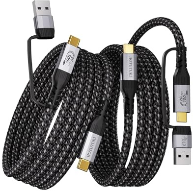 HOTUTUKI cables usb tipo c largo (3 metros+3 metros) Multifunción 2 en 1, USB A a Tipo C USB 3.2 Gen 2x2 20Gbps, Transmisión de Datos, Vídeo UHD 4K@60Hz, Carga Rápida Compatible con Thunderbolt 3/4